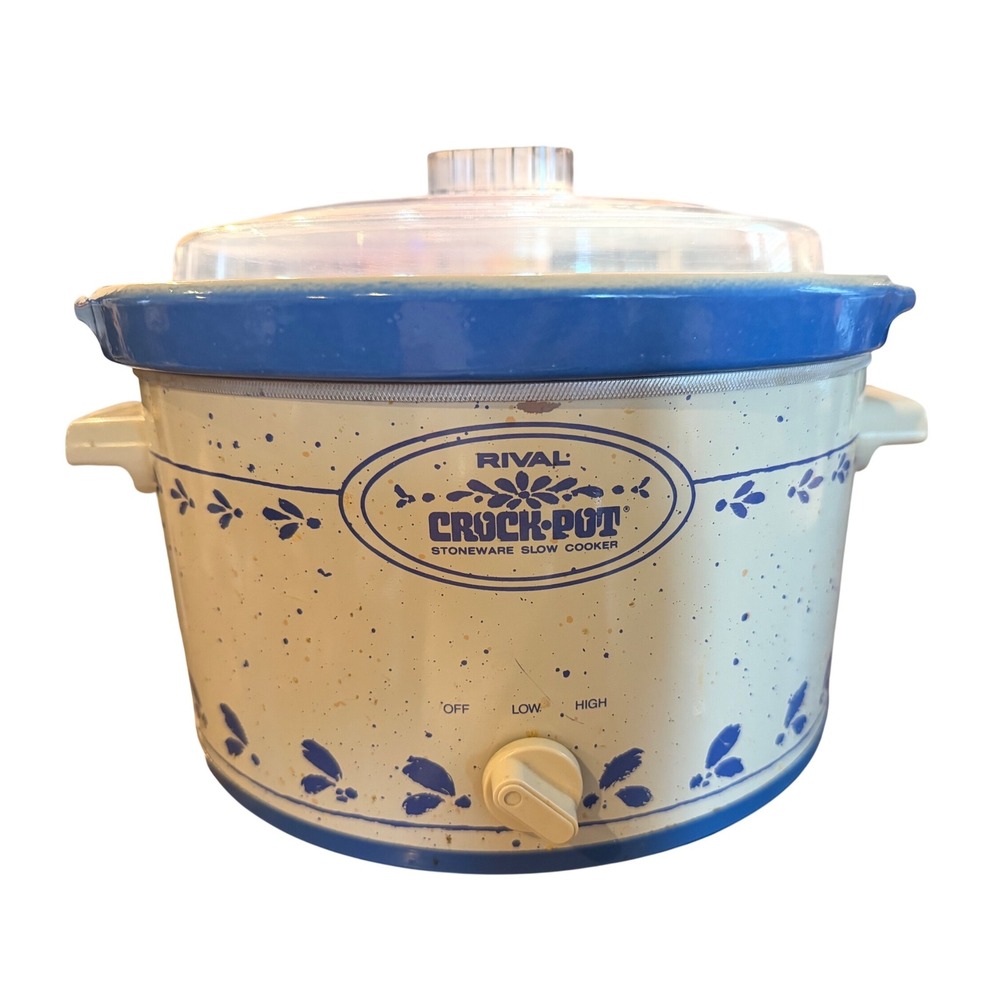 Vintage 80s Rival Crock-Pot Model 3355 Slow Cooker 5 Qt Blue Floral Tested